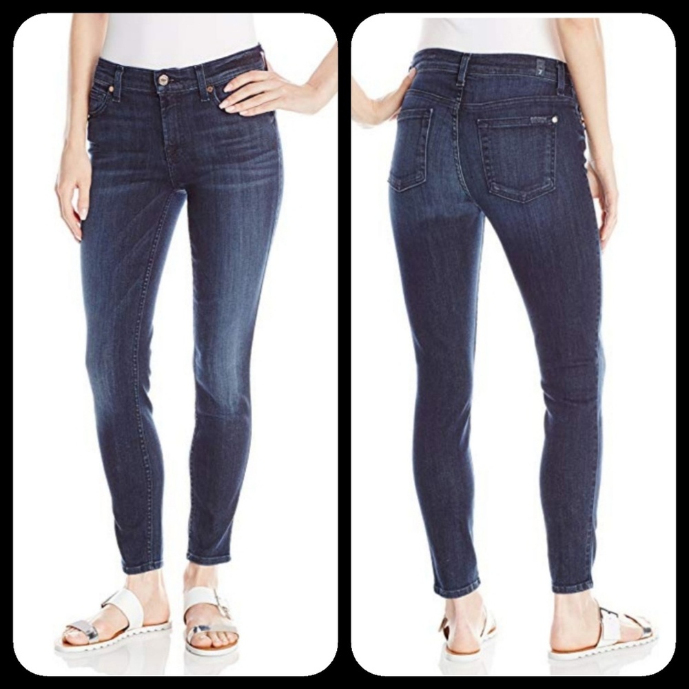 7FAM Cropped  Skinny Jeans Whiskered Med Dark NWT 32 READ ZIPPER NEEDS FIX